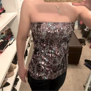 Express Pewter Tube Top With Aurora Borealis and Gunmetal Sequins